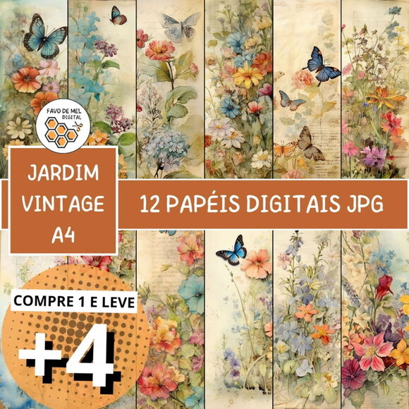 Papel Digital Vintage 53 - Jardim Wildflowers