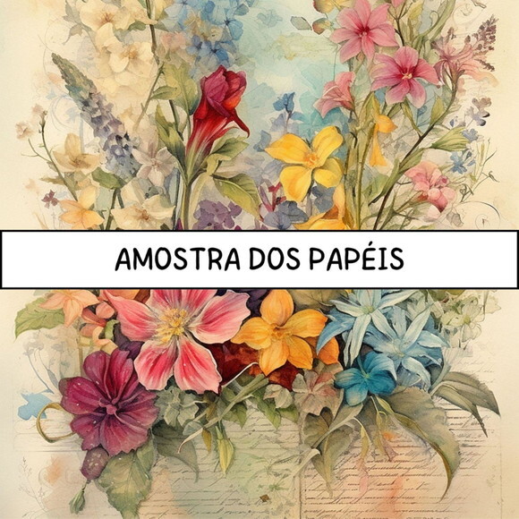 Papel Digital Vintage 53 - Jardim Wildflowers