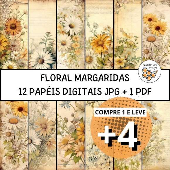 Papel Digital Vintage 58 - Floral Margaridas - Blooming