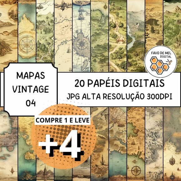 Papel Digital Vintage 59 - Mapas Vintage Aquarela