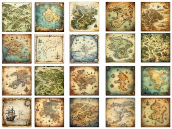 Papel Digital Vintage 59 - Mapas Vintage Aquarela