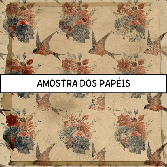 Papel Digital Vintage 61 - Pássaros - Bird Ephemera Dc