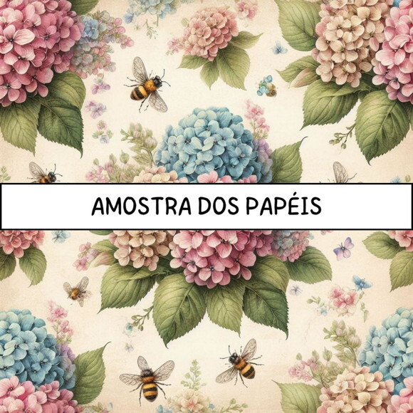 Papel Digital Vintage 67 Hortênsias - Shabby Ia Hydrangeas