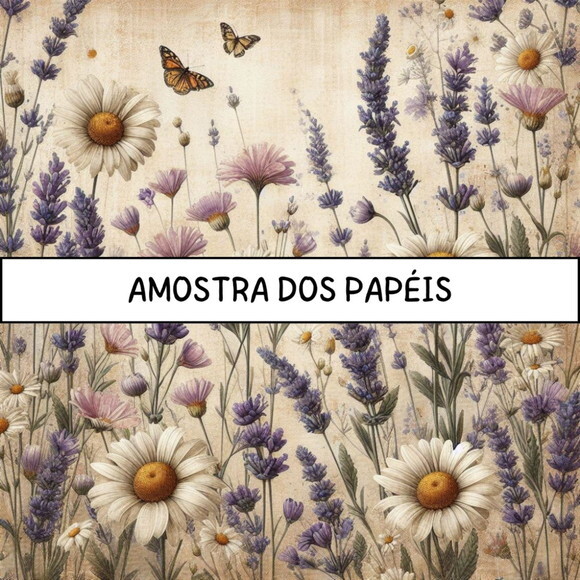 Papel Digital Vintage 71 - Flores do Campo Lavanda Girassol