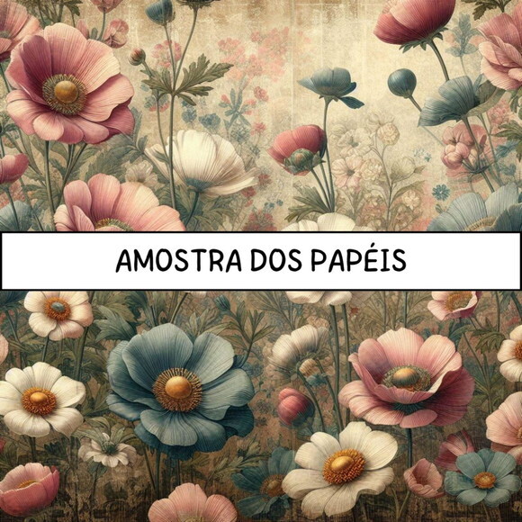 Papel Digital Vintage 71 - Flores do Campo Lavanda Girassol