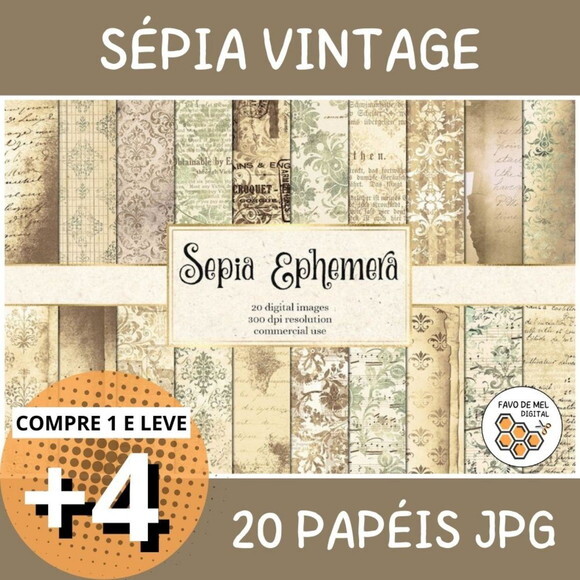 Papel Digital Vintage 72 - Sépia Ephemera