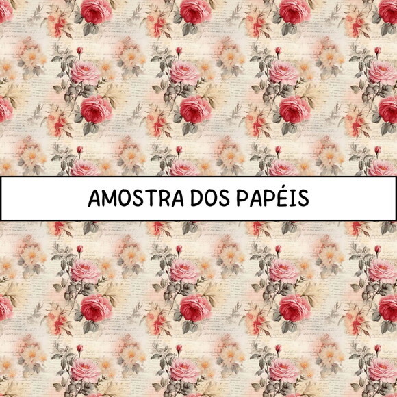 Papel Digital Vintage 76 Rosas Vermelhas - Vintage Red Roses