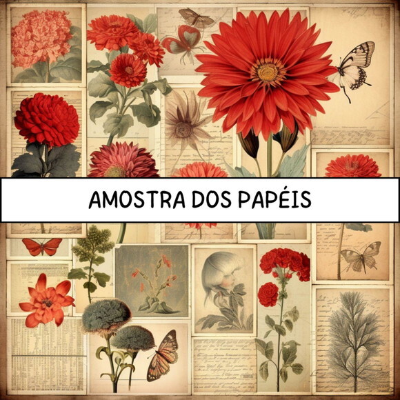 Papel Digital Vintage 80 - Floral Botânico