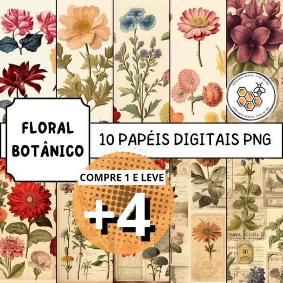 Papel Digital Vintage 80 - Floral Botânico