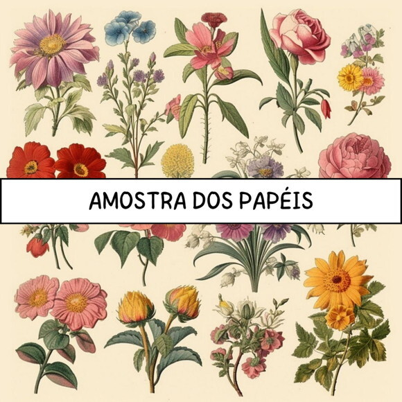 Papel Digital Vintage 80 - Floral Botânico