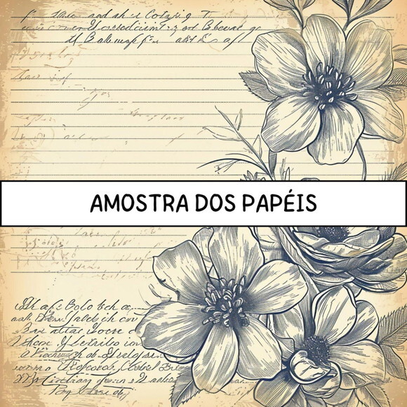Papel Digital Vintage 82 - Floral Caligrafia