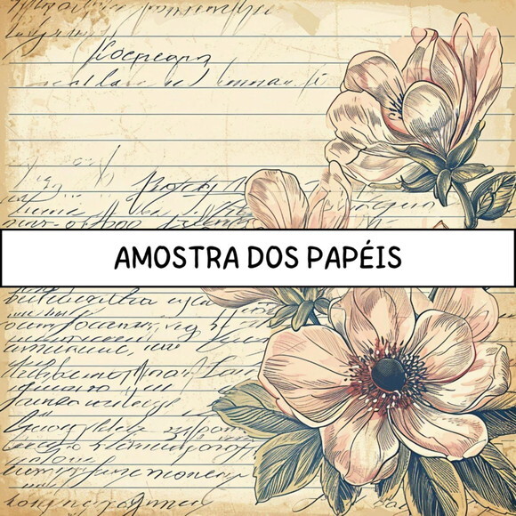 Papel Digital Vintage 82 - Floral Caligrafia