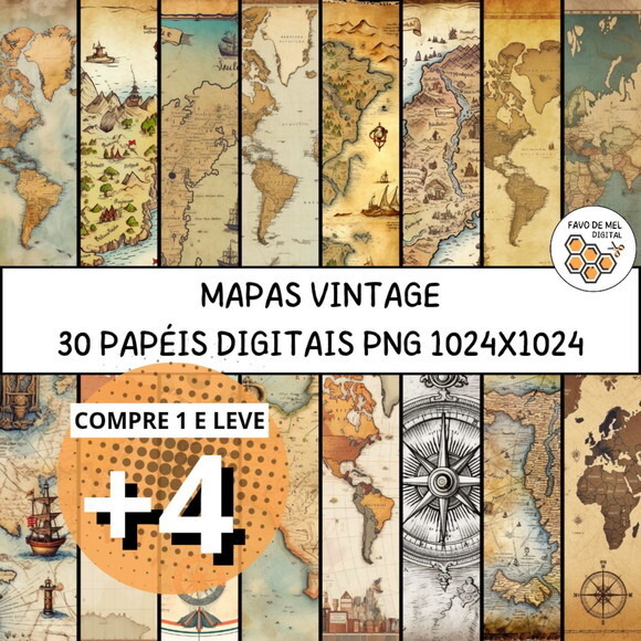 Papel Digital Vintage 84 - Mapas Vintage