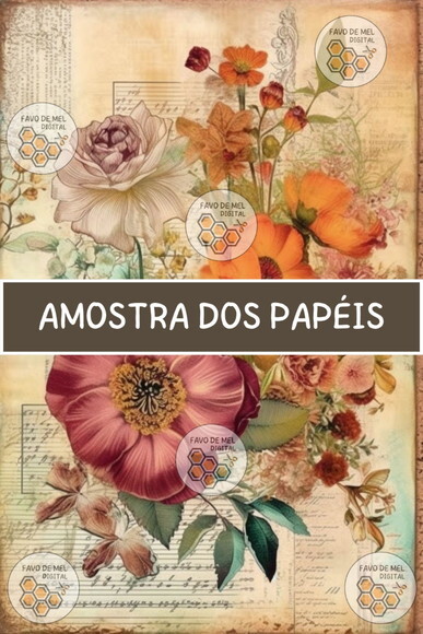 Papel Digital Vintage 92 - Papel para Junk Journal Floral