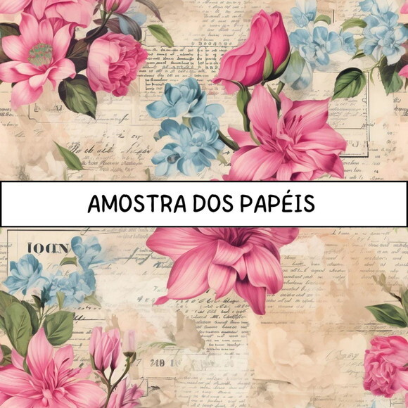 Papel Digital Vintage 93 - Floral Manuscrito