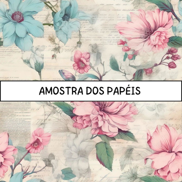 Papel Digital Vintage 93 - Floral Manuscrito