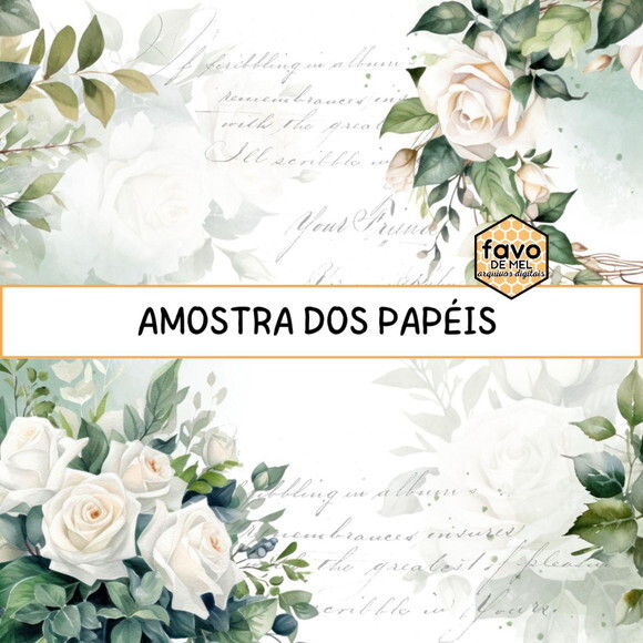 Papel Digital Vintage 97 - Scrapbook Floral Rosas Brancas