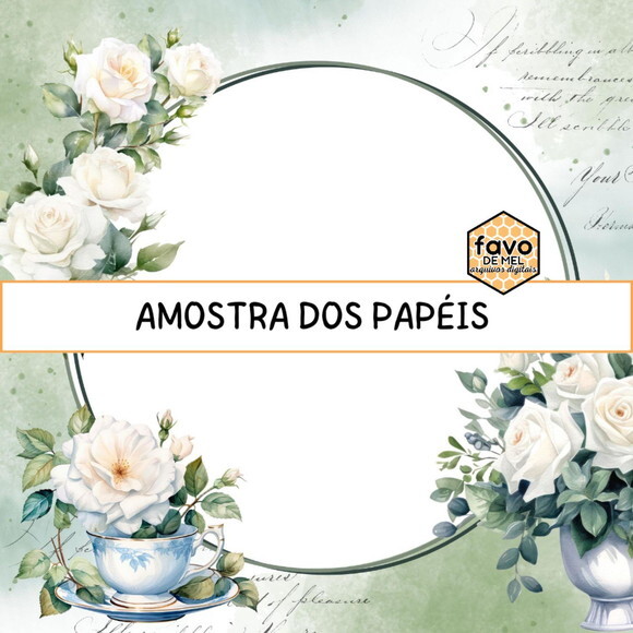 Papel Digital Vintage 97 - Scrapbook Floral Rosas Brancas