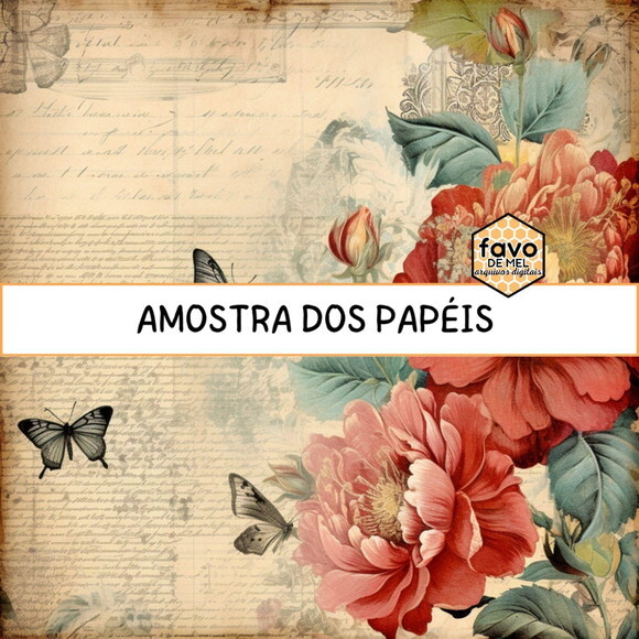 Papel Digital Vintage 98 - Roses And Butterflies