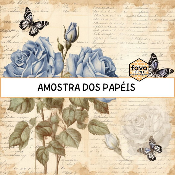 Papel Digital Vintage 98 - Roses And Butterflies
