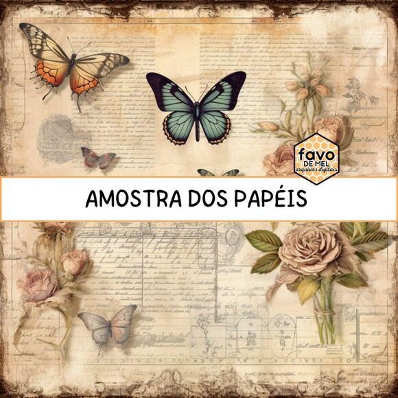 Papel Digital Vintage 98 - Roses And Butterflies