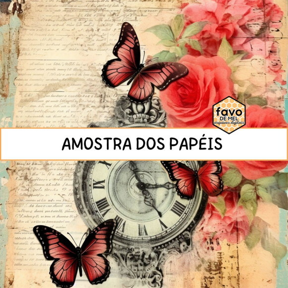 Papel Digital Vintage 99 - Red Flowers Letters