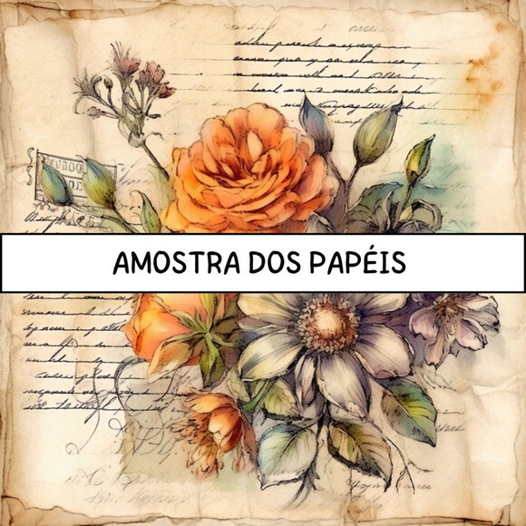 Papel Digital Vintage Floral 91 - Floral Aquarela