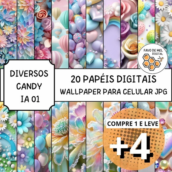 Papel Digital Wallpaper Celular - Candy Color Ia