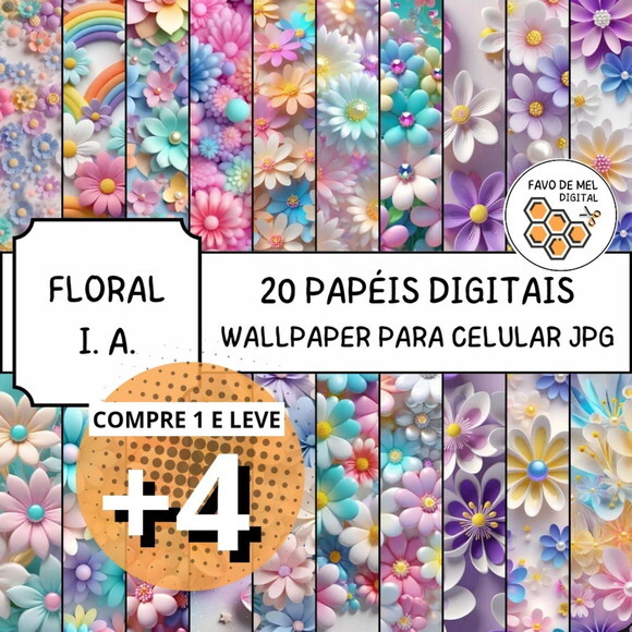 Papel Digital Wallpaper Celular - Floral Ia Neon Candy Color