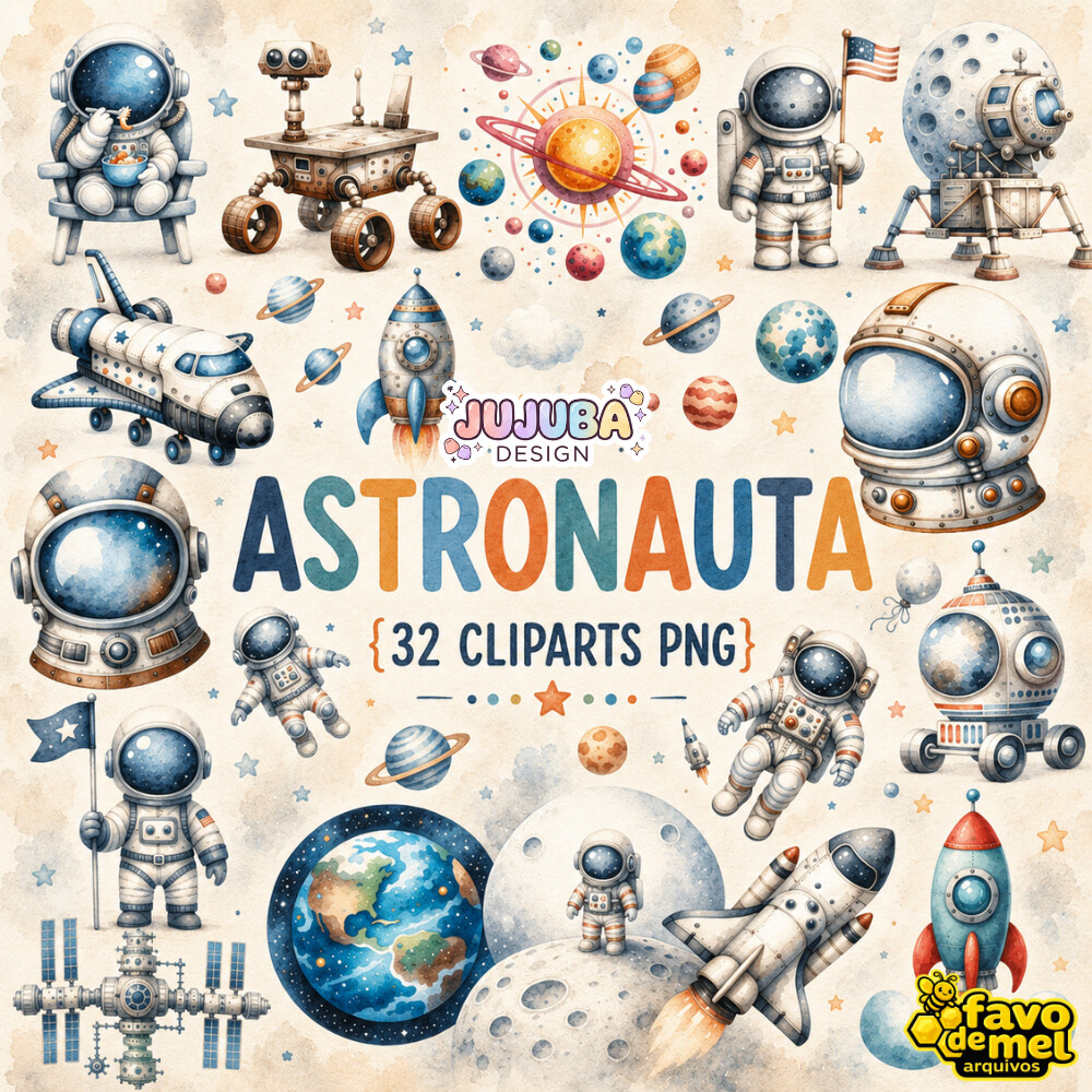 KIT DIGITAL ASTRONAUTA AQUARELA