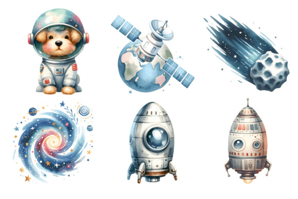 KIT DIGITAL ASTRONAUTA AQUARELA