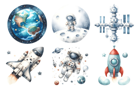 KIT DIGITAL ASTRONAUTA AQUARELA