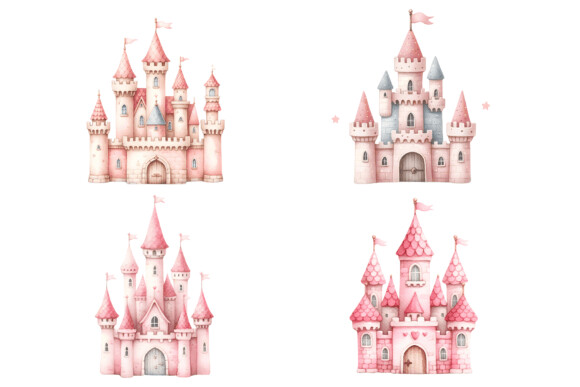 KIT DIGITAL CASTELO ROSA AQUARELA PNG #3