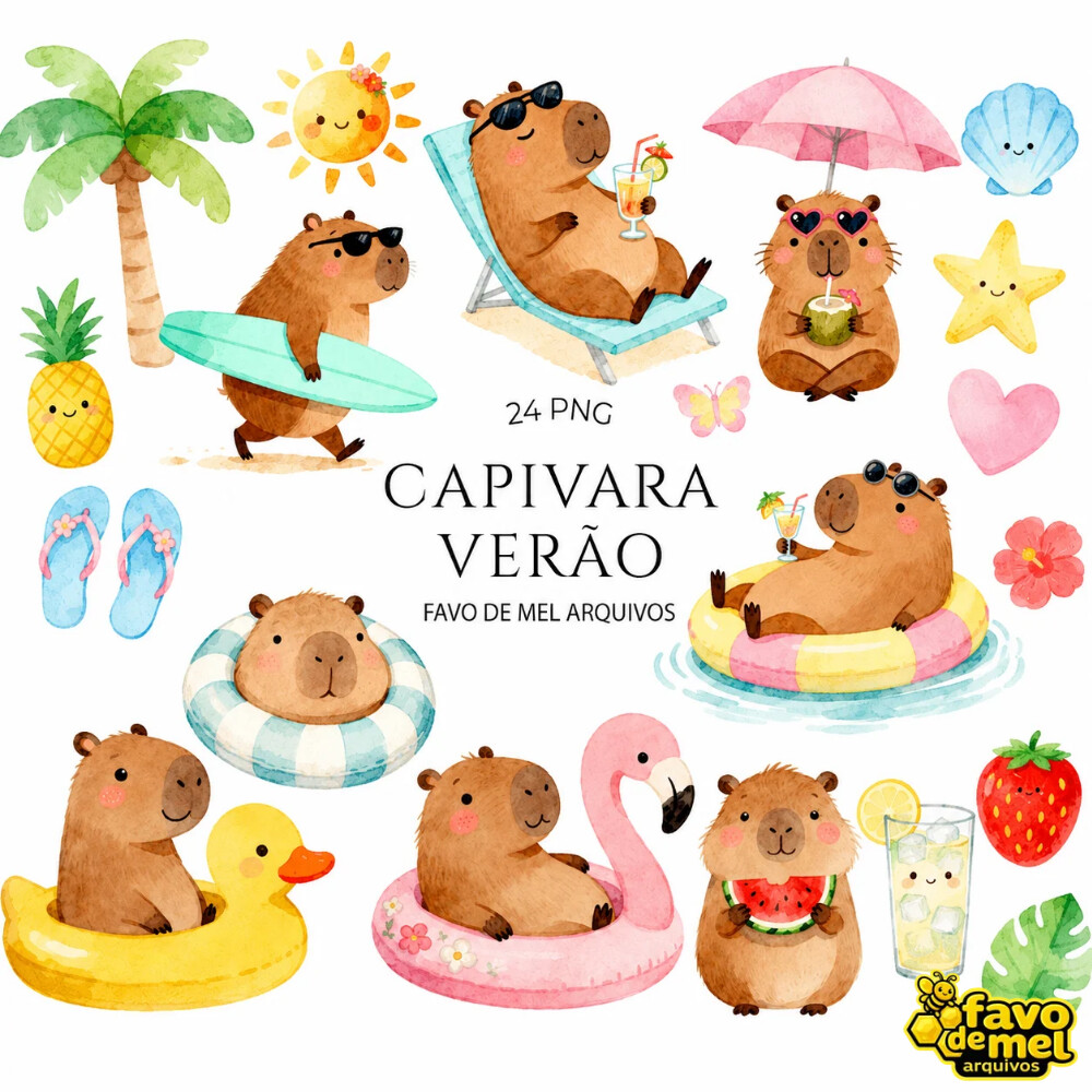 KIT DIGITAL CAPIVARA AQUARELA PNG #18