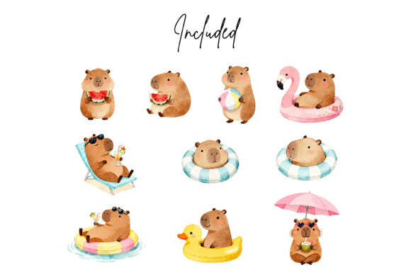 KIT DIGITAL CAPIVARA AQUARELA PNG #18