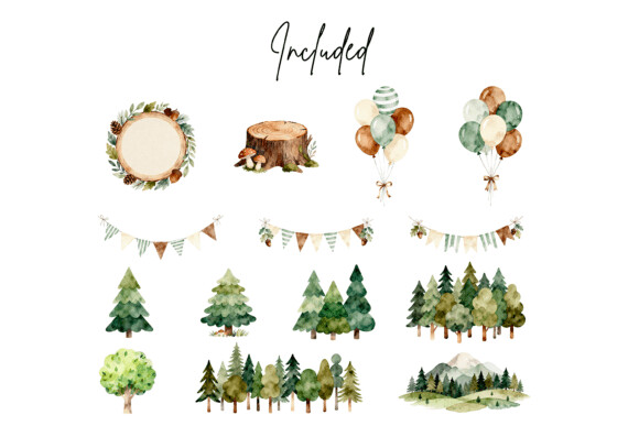 KIT DIGITAL BOSQUE ANIVERSÁRIO AQUARELA - FESTA NA FLORESTA PNG