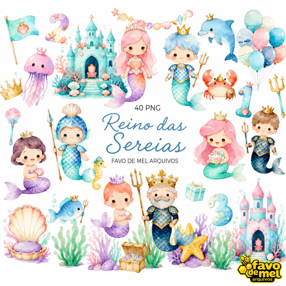 KIT DIGITAL SEREIAS AQUARELA