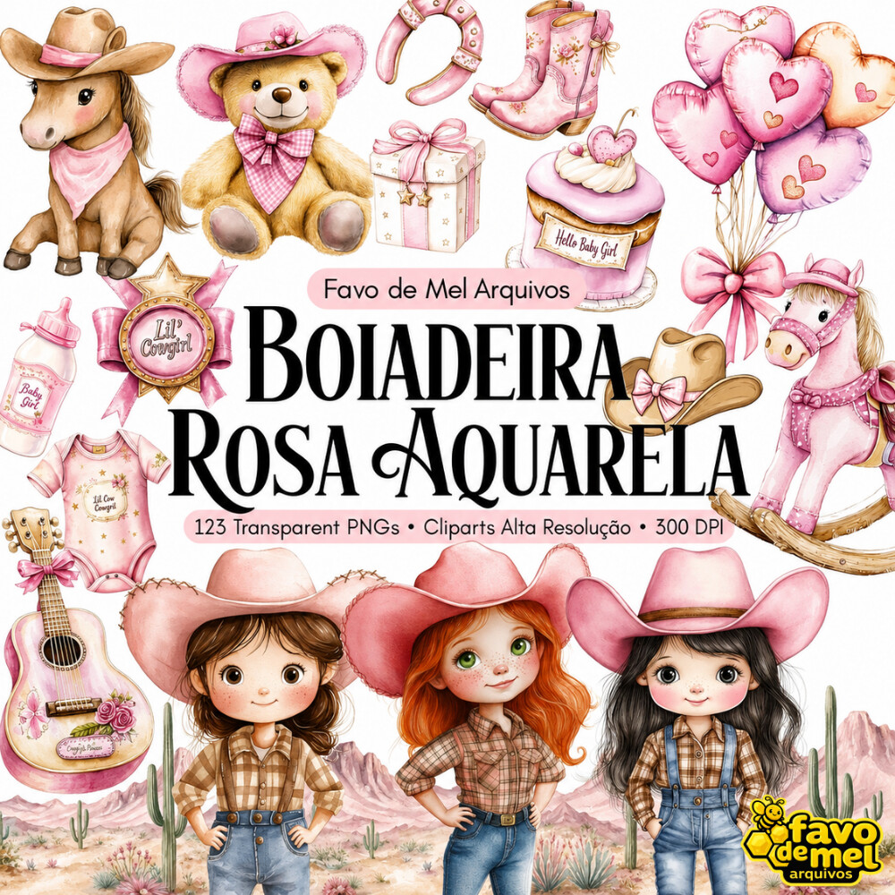 KIT DIGITAL BOIADEIRA ROSA AQUARELA