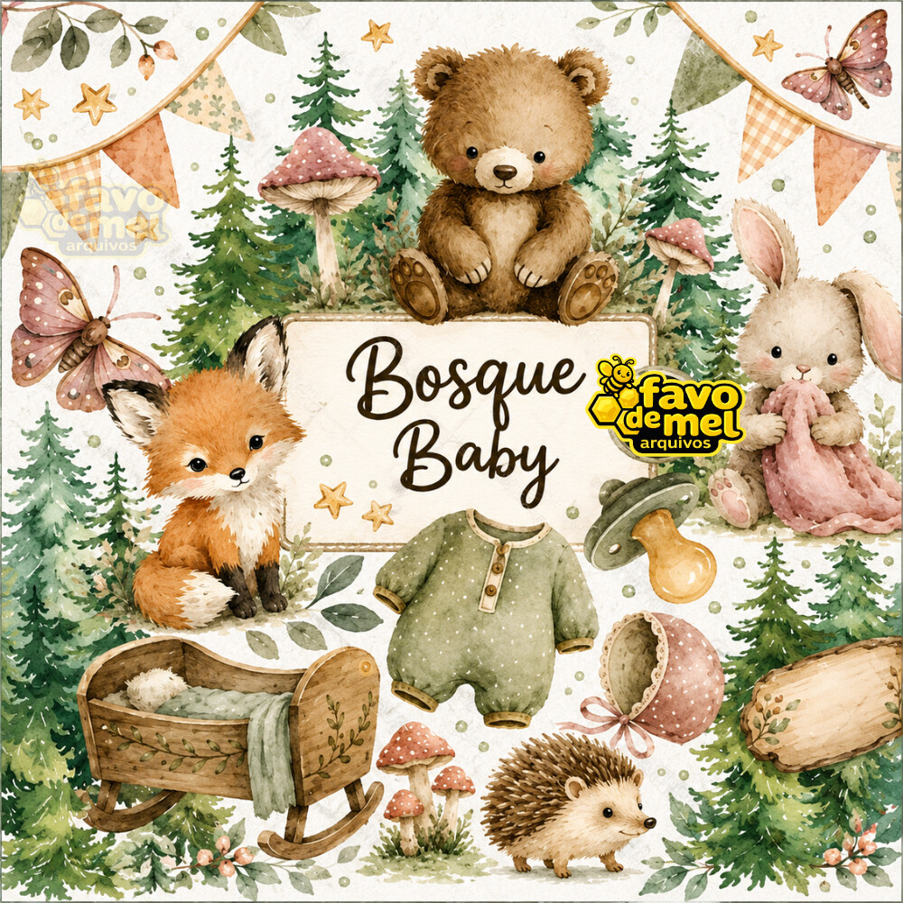 KIT DIGITAL BOSQUE BABY AQUARELA