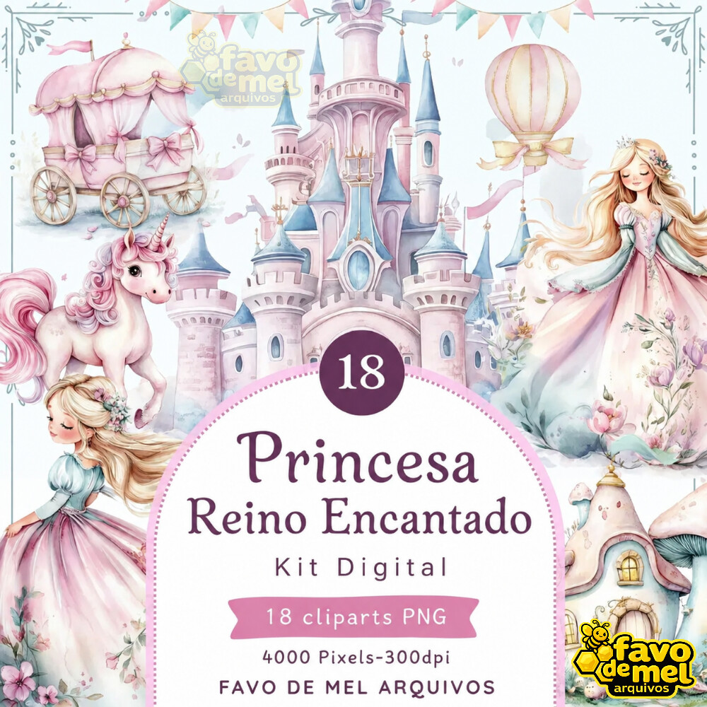 KIT DIGITAL REINO ENCANTADO AQUARELA #27 PRINCESA CASTELO AQUAREL