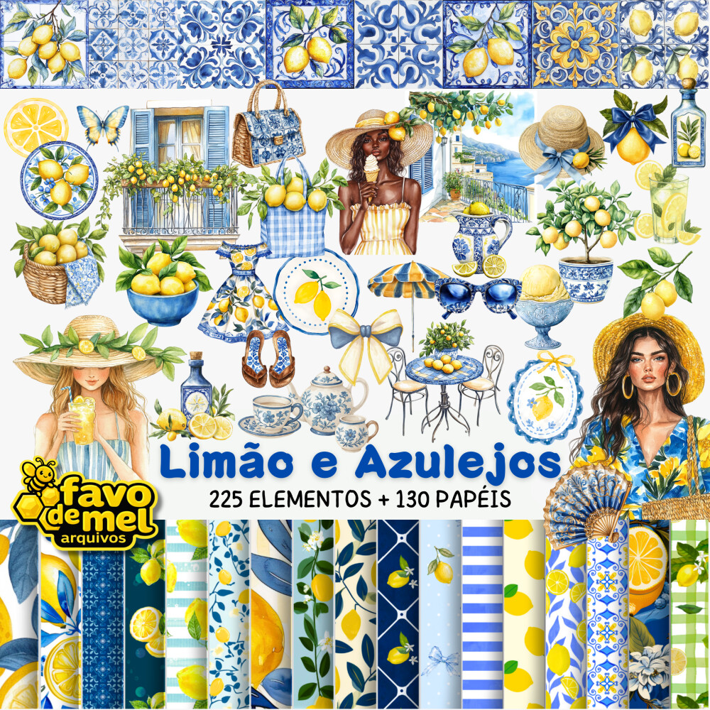 KIT DIGITAL LIMÃO E AZULEJOS - MEGA PACK LIMÃO SICILIANO PNG JP