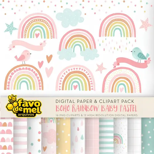 Kit Digital Arco-íris Boho Candy Color