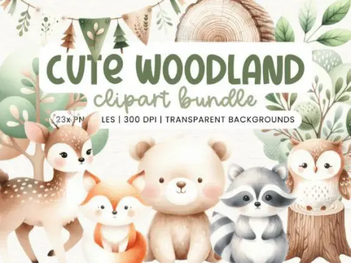 Kit Digital Bosque cute Aquarela