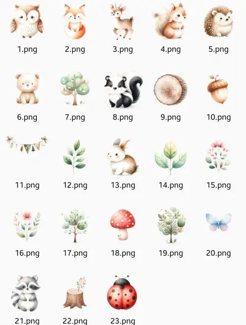 Kit Digital Bosque cute Aquarela