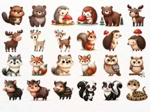 Kit Digital Animais da Floresta Bosque Aquarela