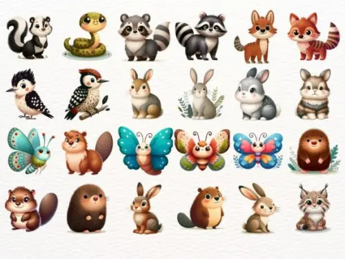 Kit Digital Animais da Floresta Bosque Aquarela