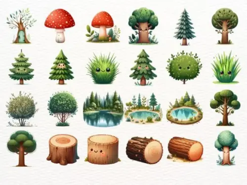 Kit Digital Animais da Floresta Bosque Aquarela