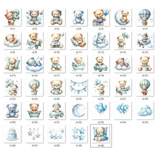 KIT DIGITAL URSINHO TEDDY AZUL AQUARELA