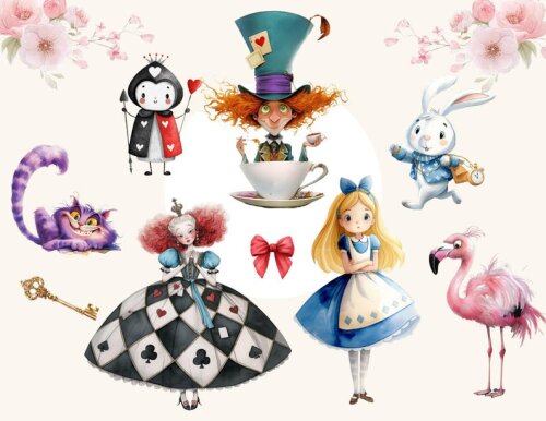 Kit Digital ALICE NO PAÍS DAS MARAVILHAS Aquarela