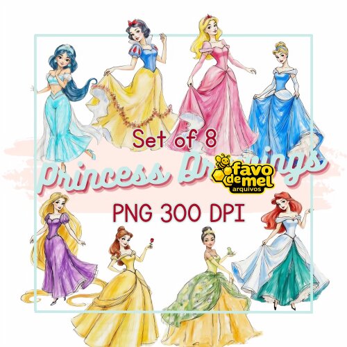 KIT DIGITAL PRINCESAS DISNEY AQUARELA